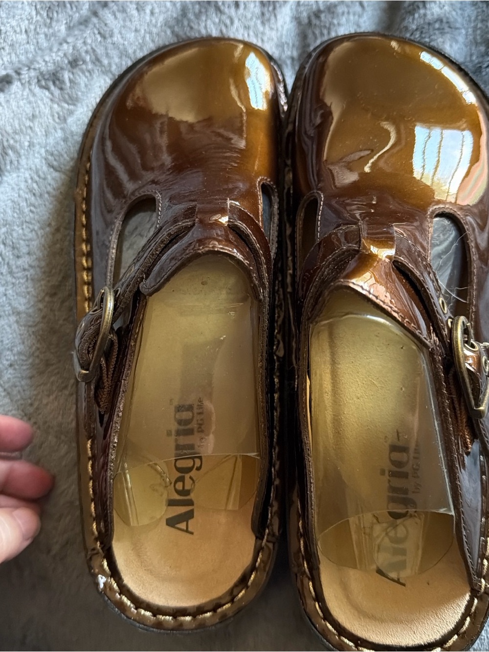 Alegria Brown Gloss Patent Mary Jane Clogs